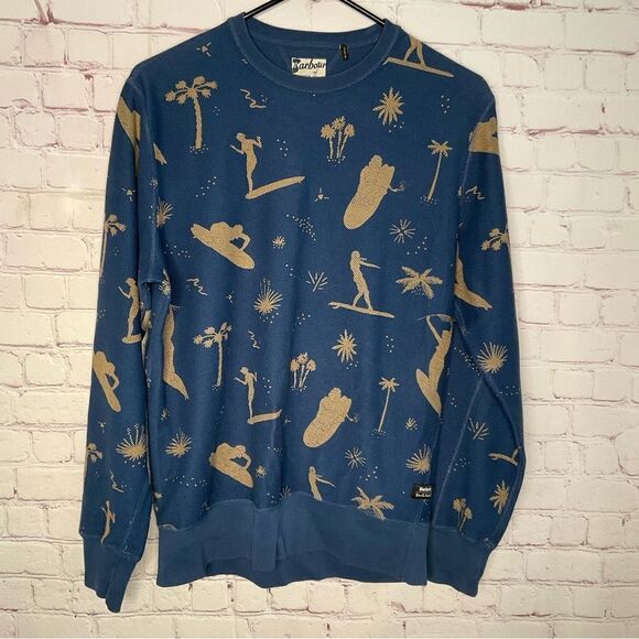 Y2K Barbour Of South Shield Mens Surf Shirt Blue Sweatshirt Long Sleeve Size S - Picture 2 of 11